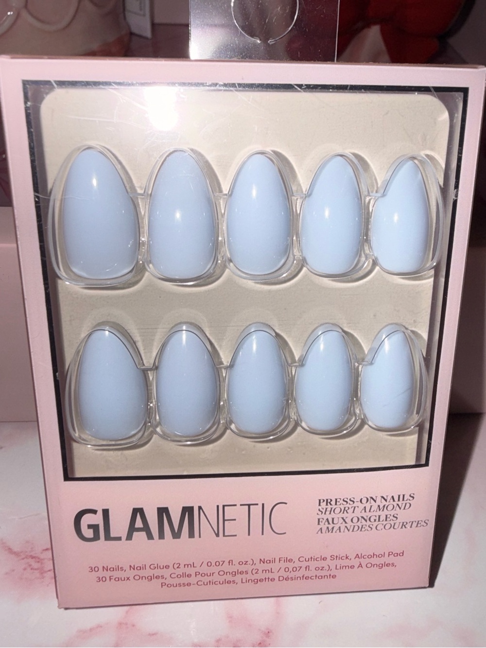 Glamnetic “Blueberry Milk” Light Blue Short Almond Press-On Nails